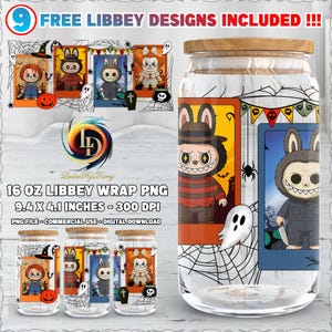 Monster Doll Halloween PNG, 16 oz Libbey Glass Can Wrap Png, Halloween Tumbler Wraps, Horror Doll Characters, Trendy Doll Png, Digital File