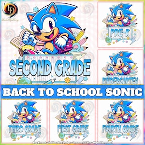 6 Designs The Hedgehog Back To School PNG Bundle, Happy Back To School Png, Go To School Png, Game Character, Kindergarten Png, Digital File