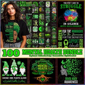 Mental Health Matters Png Bundle, Green Ribbon, Mental Health Awareness, Inspirational Png, Positive Quote Png, Commercial Use, Digital File