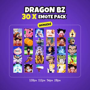 30x Animated Dragon BZ Emotes DBZ Emotes Pack - For Twitch, Discord, YouTube, Stream Overlay - Hype Stream Anime Emotes