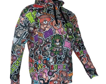 Grizzly Bear Force Hoodie: Military Cartoon Street Art