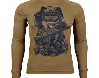 Tactical Maneki Neko Long Sleeve Shirt: CoolMax Warrior Cat Streetwear