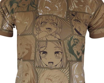 Anime Ahegao T-Shirt, Military Tan Hentai Face, Otaku Streetwear