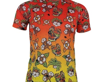Ironic Watermelon Skull T-Shirt: CoolMax Tropical Sunset Graphic