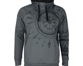 Runic Vegvisir Trident Hoodie - Norse Mythology, CoolMax Lined