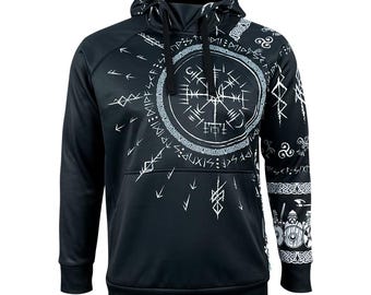 Vegvisir Runic Hoodie, Ukrainian Trident, Norse Pagan Apparel