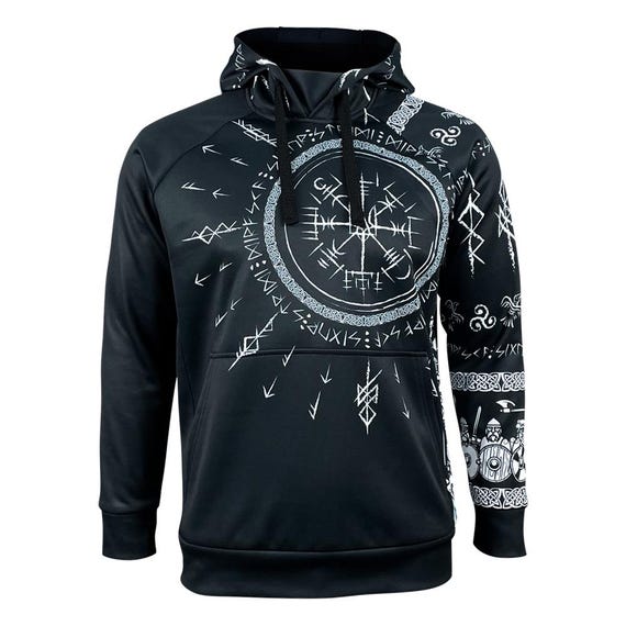 Vegvisir Runic Hoodie, Ukrainian Trident, Norse Pagan Apparel
