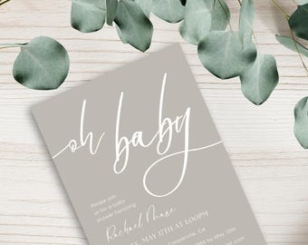 Modern Beige Baby Shower Invitation: Minimalist Gender Neutral Design (Digital Canva Template)