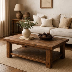 Wooden rustic coffee table handmade farmhouse custom size live edge solid sofa unique handcrafted old or reclaimed wood for living room gift