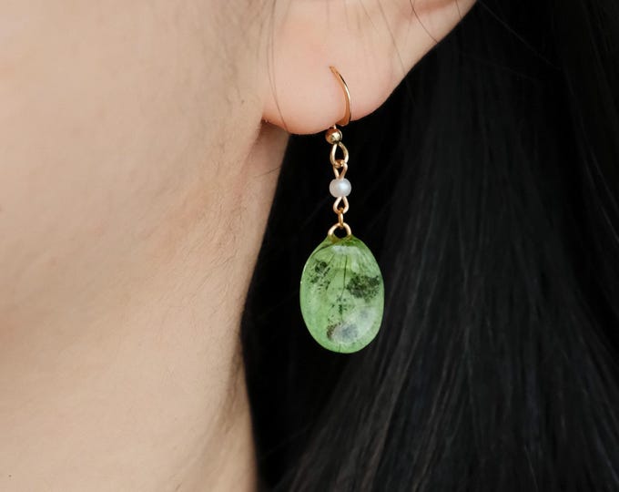 Featured listing image: Green hydrangea earrings made from real flowers – botanical resin jewelry, lightweight floral drop earrings, natural gift