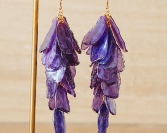 Flower Earrings Purple Chrysanthemums Handmade Long Floral Dangle Earrings Elegant Statement Fairycore Wedding Gift Mother's Day Girlfriend
