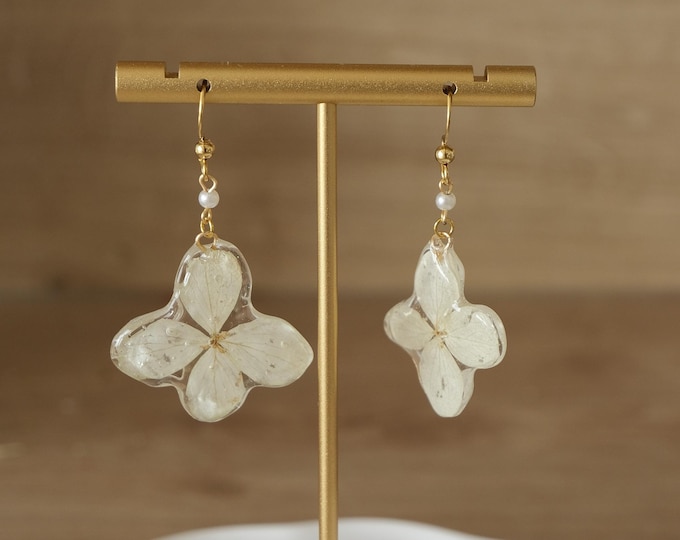 Featured listing image: Real Hydrangea Earrings, Handmade Flower Jewelry, Pressed Flower Resin Earrings, Botanical Earrings, Unique Gift for Her, florifyCreations