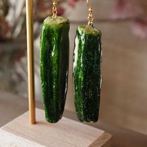 Real Okra Earrings, Freeze Dried Vegetable Jewelry, Resin Botanical Earrings, Unique Statement Earrings, Handmade Food Jewelry, florifyCreat