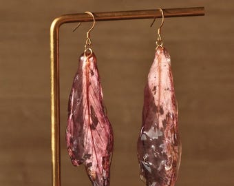 Magical Nature Art - Handmade earrings made from real purple tree petals, light & elegant, unique boho style