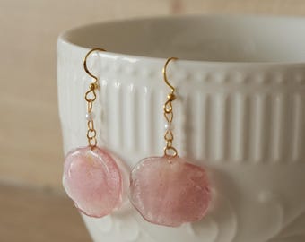 Earrings made from real Chaenomeles flower petals | Pink flower jewelry | Handmade natural jewelry, gift for girlfriend