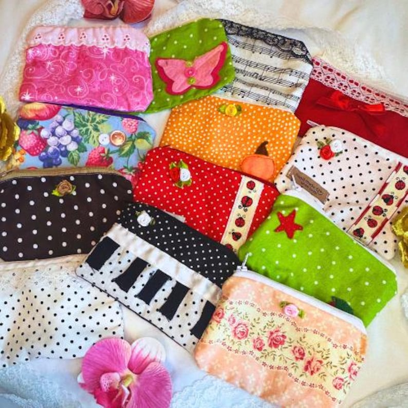 Handmade Pouches | cosmetic pouch | wallet pouch | zipper pouch| Lace, Buttons & Ribbon Details