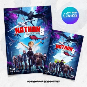 How to Train Your Dragon Birthday Invitation | Editable Canva Template | Dragon Party Digital Invite | Boys & Girls Birthday Printable