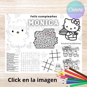 Mantel individual para colorear de cumpleaños de gatito tierno editable /  Hoja  para colorear para niños / Descarga digital imprimible
