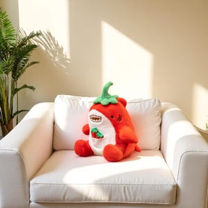 Brinquedo de pelúcia de tubarão-pimenta – Bicho de pelúcia de pimentão vermelho – Boneco de tubarão de desenho animado para crianças – Presente de aniversário fofo – Decoração de casa de pelúcia macia para meninos