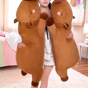Reuze kawaii capibara knuffel – 60 cm tot 100 cm liggend dierlijk kussen met vleugels, schattige cartoonpop, zacht huisdecor, kerstcadeau-idee