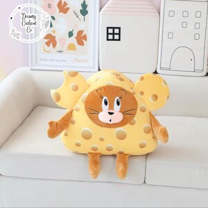 Cute Cheese Plush Throw Pillow, Funny Cat Mouse Cushion, Soft Stuffed Backrest, Cozy Sofa Bed Decor, Blanket Gift for Kids & Adults