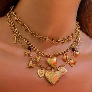 Colar com pingente de coração em aço inoxidável dourado, gargantilha em camadas, joia romântica chique, ideia de presente para mulheres