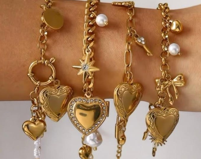 Bracelet Pour Femme En Acier Inoxydable - Perles Et Breloques Argentées - Marque Anna Rose