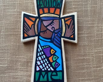 Jubilee Art Hand-Painted Cross - Wood - 10" Tall - Follow Me