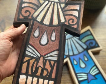 Jubilee Art Hand-Painted Baptismal Cross - Wood - 10" Tall