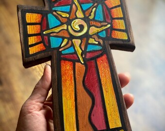 Jubilee Art Hand-Painted Cross - Wood - 10" Tall - Shine