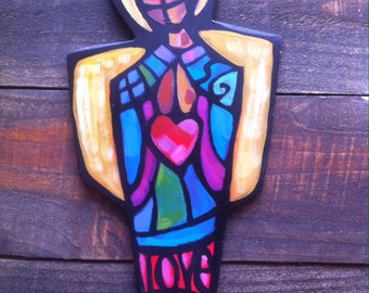 Guardian Heart Angel - To Guard Your Heart  - Handpainted Bright Bold Painterly Style