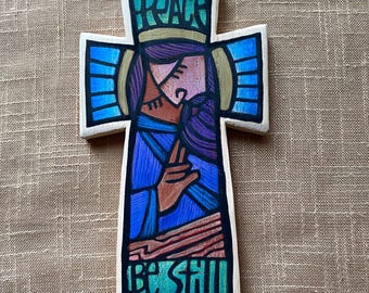 Jubilee Art Hand-Painted Cross - Wood - 10" Tall - Be Still