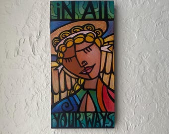 Jubilee Art Hand-Painted Angel on Wood Canvas 6"x12"