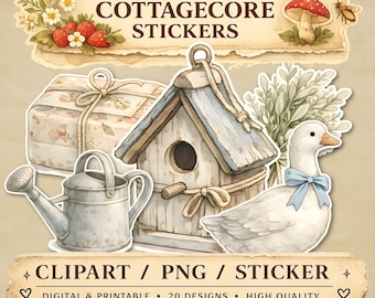 Vintage Cottagecore Aufkleber | 20 Rustikale digitale und druckbare botanische Aufkleber