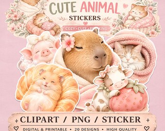 Aquarell Fauler Tag Tieraufkleber | Gemütliches Journaling PNG Pack (Digitaler Download)