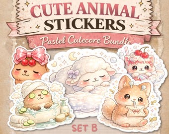 Niedliche Tieraufkleber-Bündel (Set B), Cutecore Pastell digitale Aufkleber, druckbare Sticker, niedliche Planer-Aufkleber, GoodNotes-Aufkleber