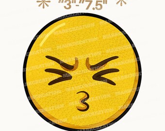 Kissy Gesicht Emoji Stickdatei, Maschinenstickerei, lustiges Emoji, Patch 9 Größen (Digitaler Download)