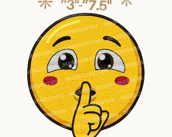 Shushing Emoji Maschinenstickerei, 9 Größen, Maschinenstickerei, Quiet Emoji Patch, Cute Emoji, 9 Größen (Digitaler Download)