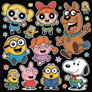 Cartoon Character Sticker Pack – Fun Mix of Powerpuff Girls, Minions, Scooby-Doo  Peppa Pig – Die-Cut Vinyl Stickers for Laptops & Journals
