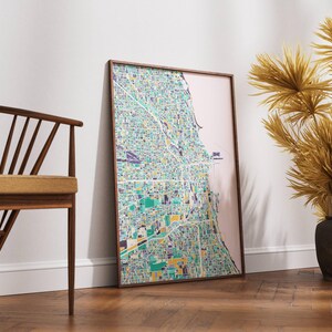 Chicago Map Poster - Bunter Stadtplan mit Stadtplan - Modernes Stadtbild - Geschenk für die Wand - Einweihungsgeschenk