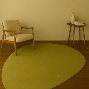 Olive Green Hand Tufted Wool Rug – Modern Irregular Shape Carpet for Living Room Bedroom custom size available