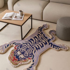 Hand Tufted Tiger Shaped Rug - Unique Animal Design Carpet for Living Room & Kids Room Decor Custom size available