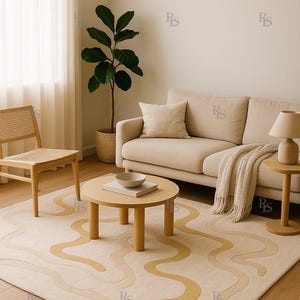 Hand-Tufted Wool Rug: Beige & Gold Abstract, Modern Home Decor