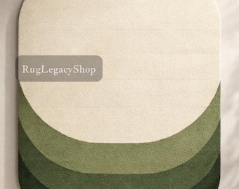 Hand-Tufted Wool Area Rug – Green Ivory Abstract Japandi Design