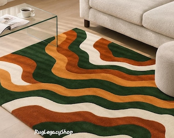 Best-Selling Modern Abstract Wool Rug – Hand-Tufted Luxury | Mid-Century Boho Vibes | Cozy, Colorful Statement Piece