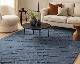 Hand-Tufted Wool Area Rug: Modern Blue coloured Area Rug