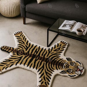 Hand Tufted Tiger Rug - Animal Shaped Accent Carpet for Living Room, Nursery & Kids Room Decor Custom size available