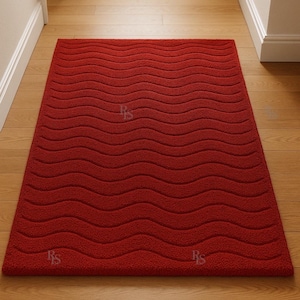 Solid Red Wavy Pattern Hand-Tufted Wool Area Rug – Modern Textured Rectangle Carpet for Living Room, Bedroom, Hallway, or Dorm Decor