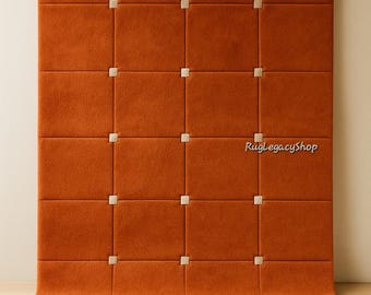 Hand-Tufted Terracotta Wool Rug | Modern Grid Design