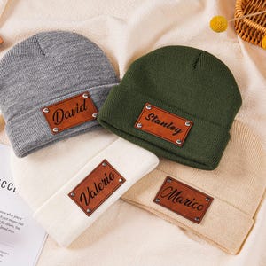 Personalized Knit Baby Beanie: Custom Leather Patch Winter Hat